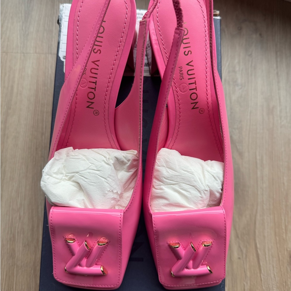 ‼️SOLD ‼️ Louis Vuitton Pink Heeled Sandals with Square Toe